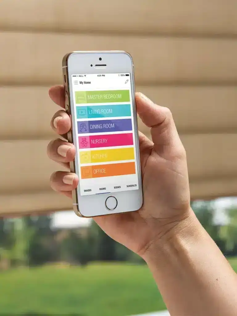 Controlling smart home window blinds and drapery with a mobile app for convenience and modern living.