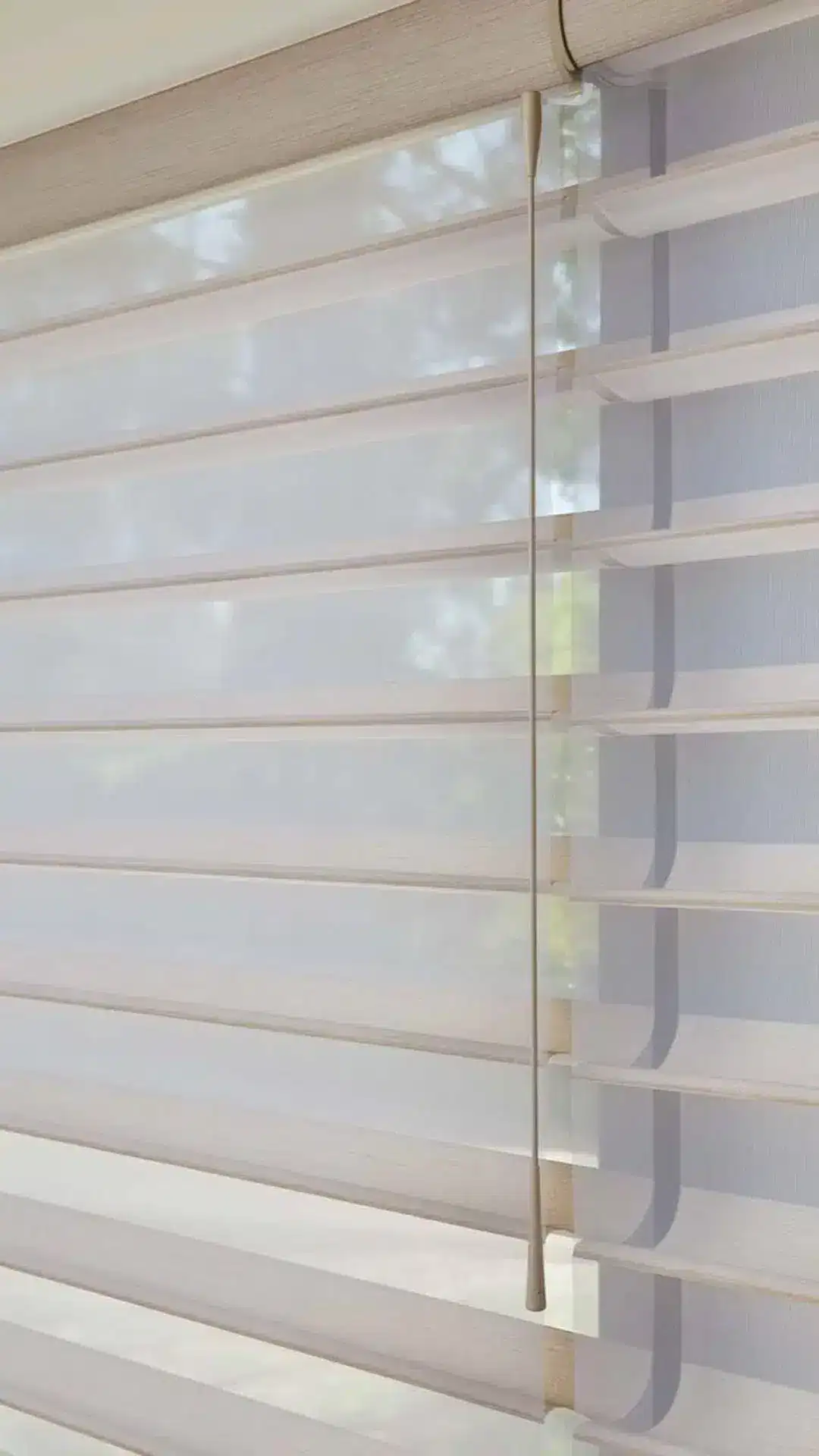 Horizontal cellular shades with a light-filtering design, featuring a pull cord for easy operation, ideal for stylish and energy-efficient window treatments.