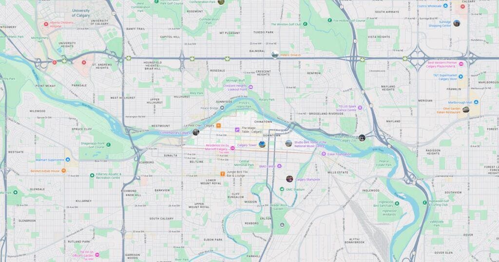 Detailed map of Calgary transit routes including bus and train lines across the city and surrounding areas.